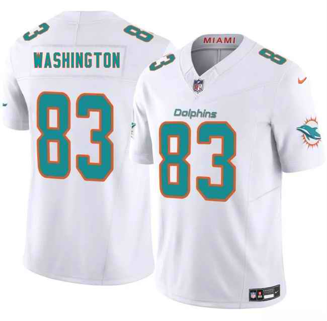 Men's Miami Dolphins #83 Tahj Washington White 2025 F.U.S.E. Vapor Limited Stitched Football Jersey